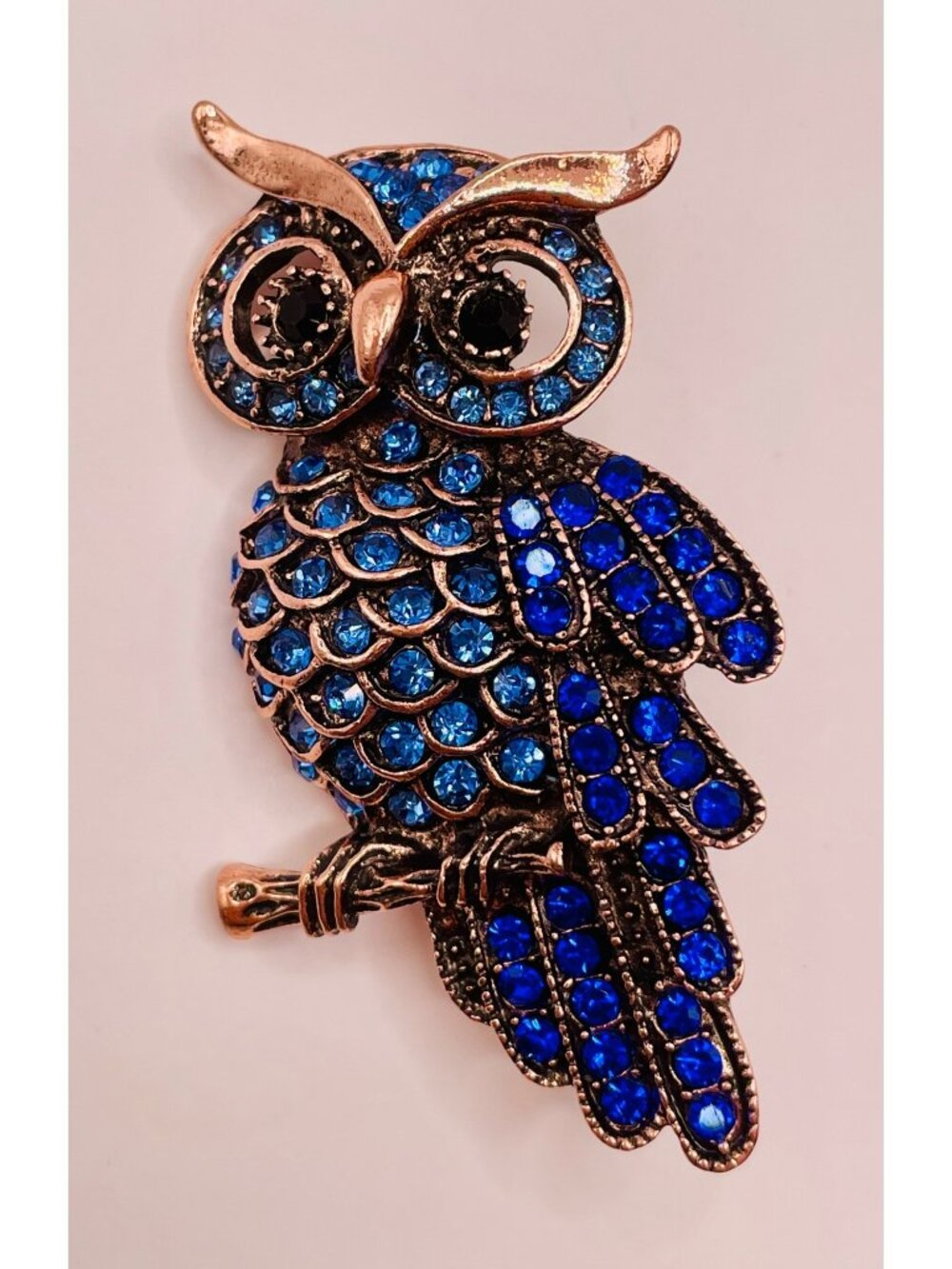New With Tags Crystal Owl Brooch Pin Blue Rhinestones -68B